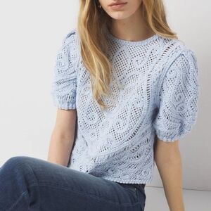 WHBM Puff Sleeve Crochet Sweater